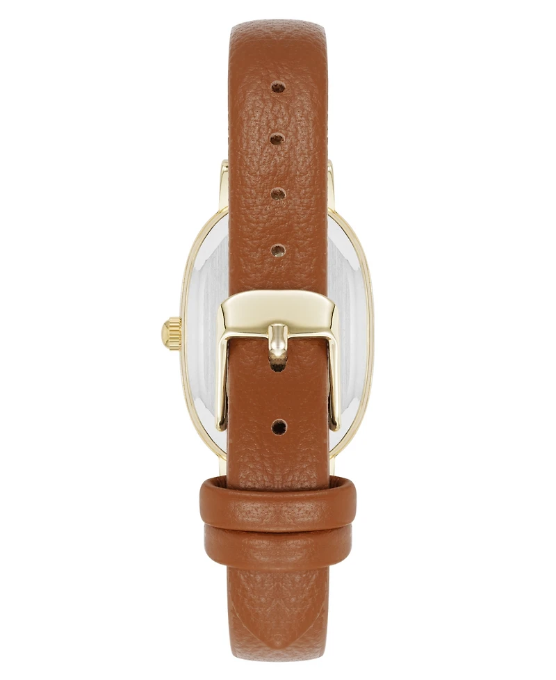 Anne Klein Women's Quartz Oval Brown Polyurethane Leather and Gold-Tone Metal Alloy Watch, 23mm