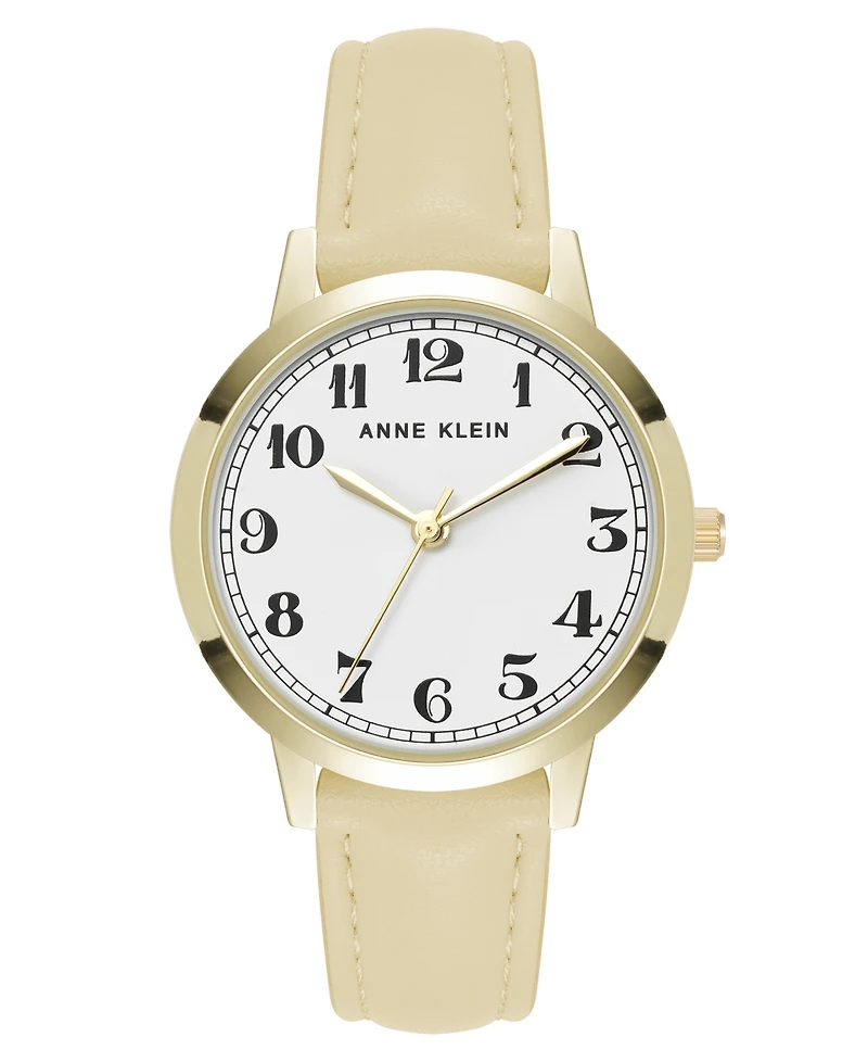 Anne Klein Women's Quartz Casual Polyurethane Leather and Gold-Tone Metal Alloy Boyfriend Watch