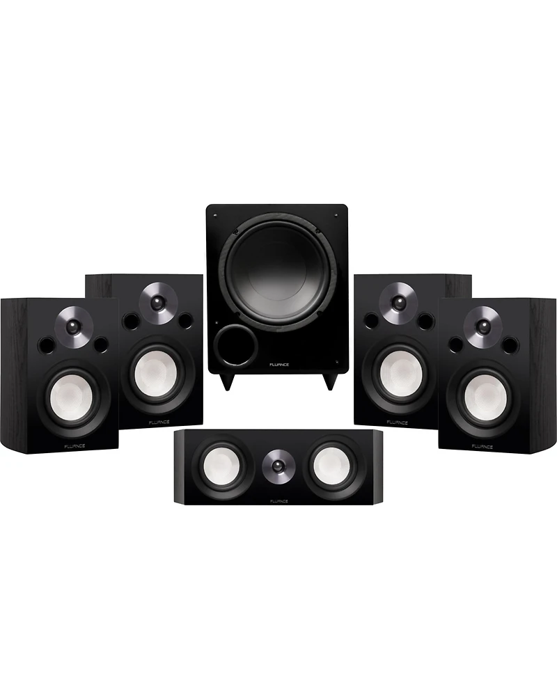 Fluance Reference Compact Surround Sound Home Theater 5.1 Channel Speaker System including 2-Way Bookshelf, Center Channel, Rear Speakers and