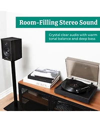 Electrohome Montrose Record Player Stereo System, 4" Bluetooth Powered Bookshelf Speakers, Belt-Drive Turntable with Audio-Technica Stylus, Speed Cont