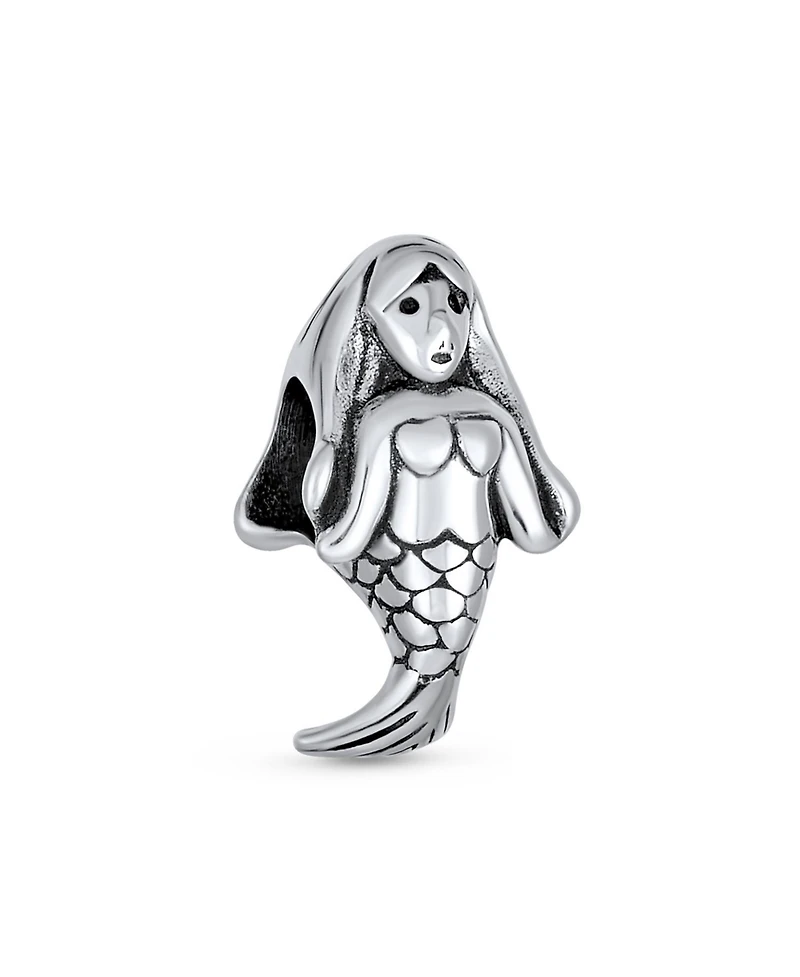 Bling Jewelry Tropical Vacation Nautical Sea Siren Mermaid Charm Bead Oxidized .925 Sterling Silver