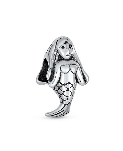 Bling Jewelry Tropical Vacation Nautical Sea Siren Mermaid Charm Bead Oxidized .925 Sterling Silver