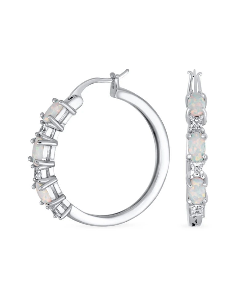 Bling Jewelry Cubic Zirconia Hoop Huggie Earrings with White Opal Sterling Silver 1 Inch