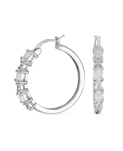 Bling Jewelry Cubic Zirconia Hoop Huggie Earrings with White Opal Sterling Silver 1 Inch