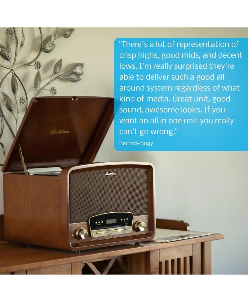 Electrohome Kingston 7-in-1 Vintage Vinyl Record Player Stereo System with 3-Speed Turntable, Bluetooth, Am/Fm Radio, Cd, Aux In, Rca/Headphone Out