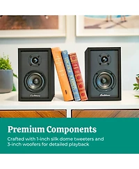 Electrohome Berkeley 2.0 Stereo Powered Bookshelf Speakers with Built-in Amplifier and 3" Drivers for Turntable, Tv, Pc Wireless Music Stream
