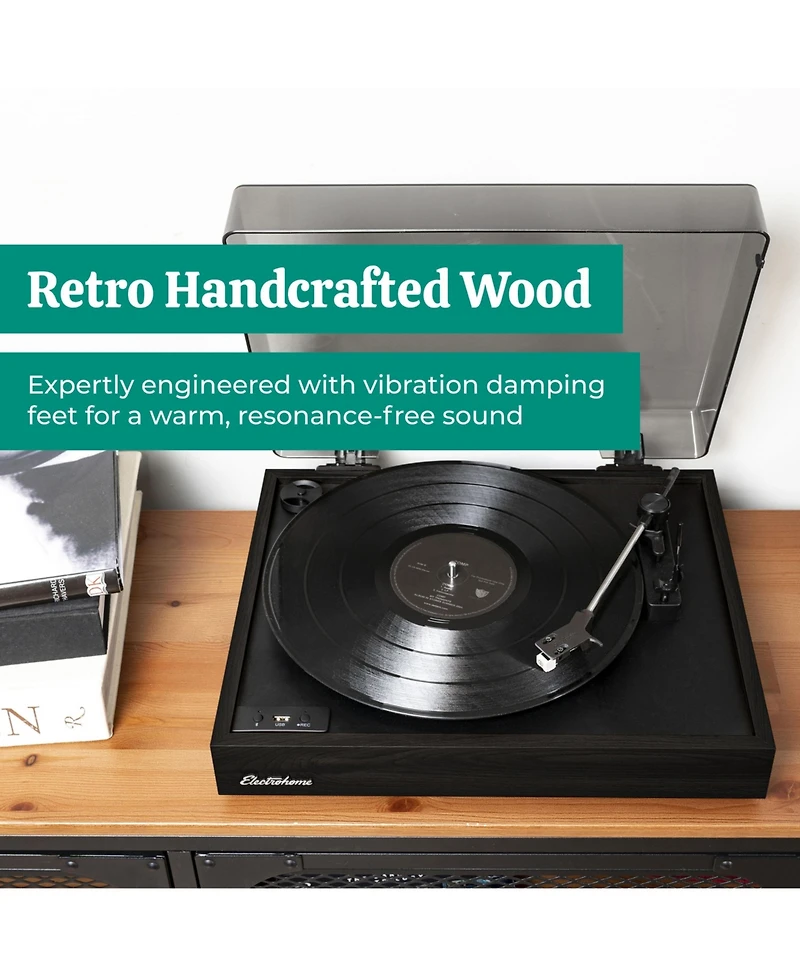 Electrohome Montrose Record Player Stereo System, 4" Bluetooth Powered Bookshelf Speakers, Belt-Drive Turntable with Audio-Technica Sty