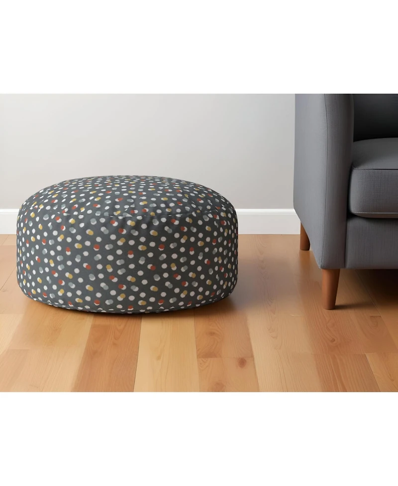 Round Floral Motif Cotton Pouf Ottoman – Decorative Accent