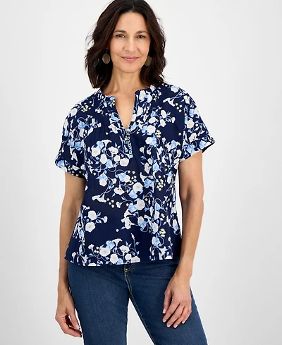 Style Co Women's Cotton Pintucked Camp Top, Exclusively at Macy's