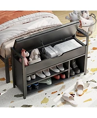 Shoe Storage Bench, Metal and Board Bench for Entryway