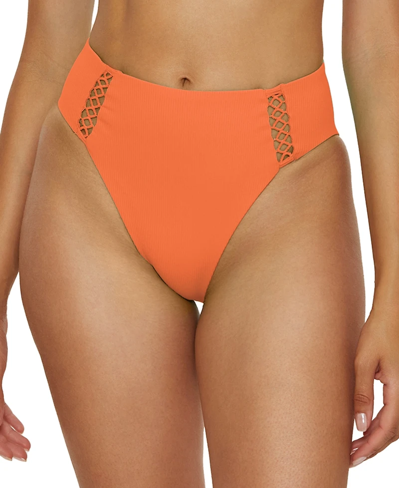 Becca Women's Modern Edge Rib High-Waist Bikini Bottoms