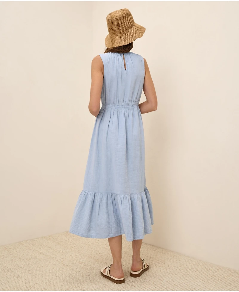 Pact Women's Organic Cotton Coastal Double Gauze Tiered Midi Dress
