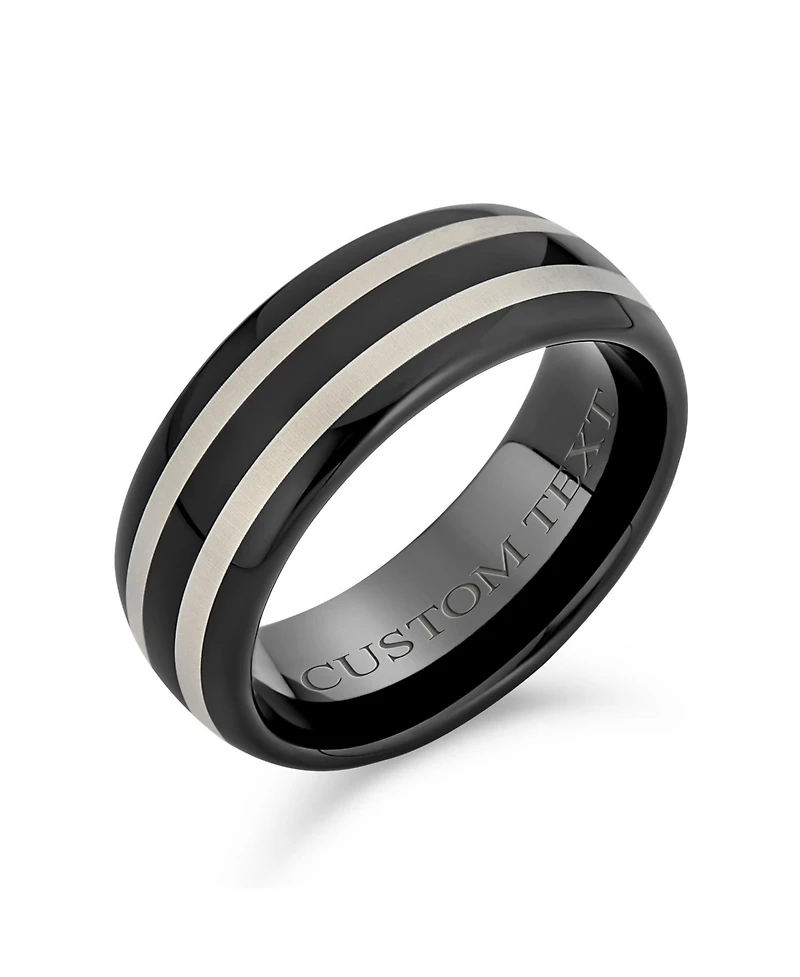 Bling Jewelry Simple Dome Black Silver Two Tone Center Stripe Titanium Eternity Band Ring 8MM