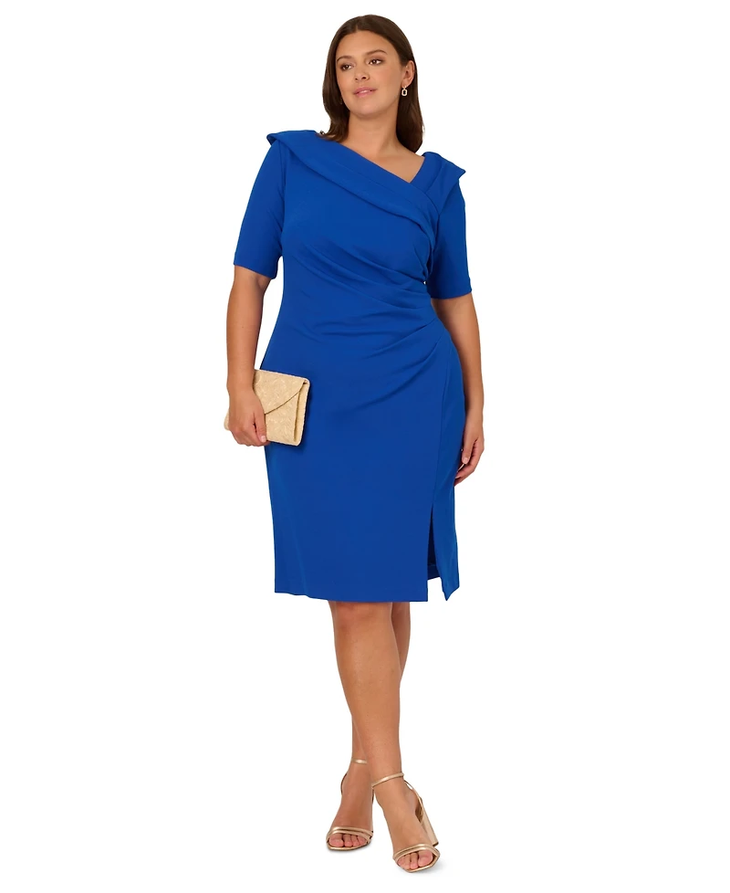 Adrianna Papell Plus Asymmetric-Neck Sheath Dress