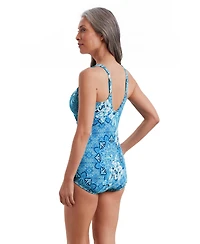ShapeSolver by Mimi Flamingo Women's Barcelona Blues Crossover Sarong One Piece Swimsuit
