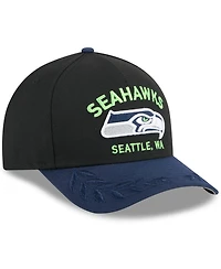 New Era Men's Black/ College Navy Seattle Seahawks 2025 Nfl Draft 9FORTY A-Frame M-Crown Adjustable Hat