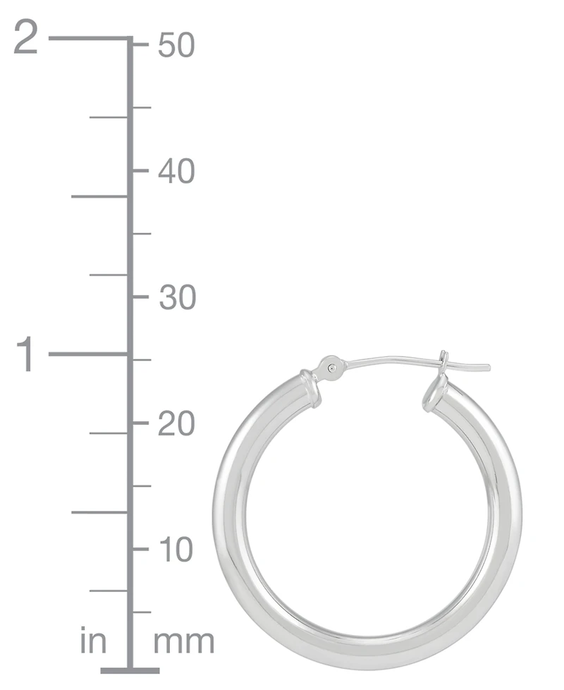Italian Gold Polished Tube Small Hoop Earrings in 14k White Gold, 1"