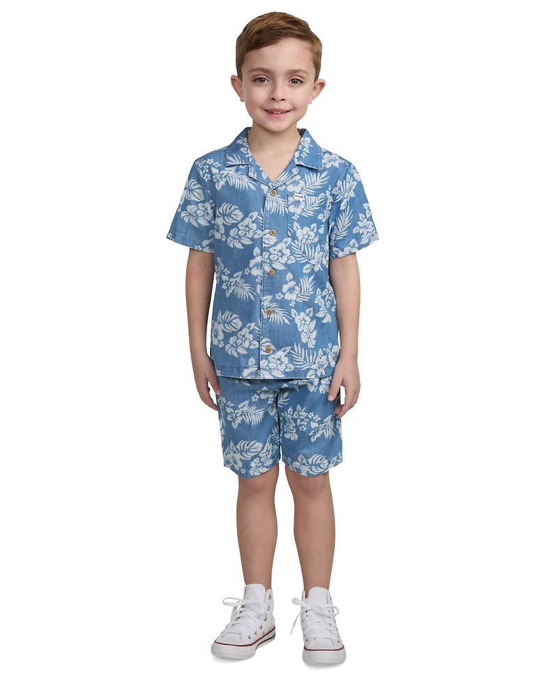 Hurley Little Boys Chambray Printed Camp Shirt & Shorts Set