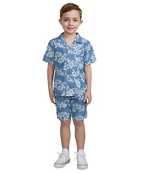 Hurley Little Boys Chambray Printed Camp Shirt & Shorts Set