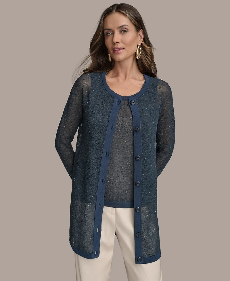 Donna Karan New York Women's Sequin Embellished Long Cardigan
