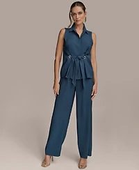 Donna Karan New York Women's Sleeveless Tie-Front Collared Shirt