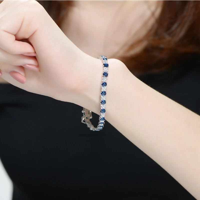 Sterling Silver White Gold Plated with Colored Cubic Zirconia Tennis Bracelet