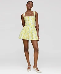Avec Les Filles Women's Printed Drop-Waist Flounce Romper Dress