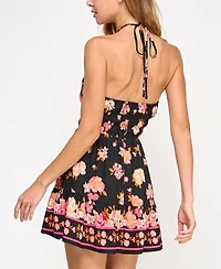 Trixxi Juniors' Floral-Print Halter-Neck Mini Dress