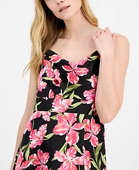 Anne Klein Women's Printed Satin Tiered Cowlneck Maxi Dress