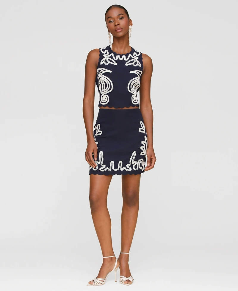 Avec Les Filles Women's Seahorse Embroidery Sleeveless Shell Top