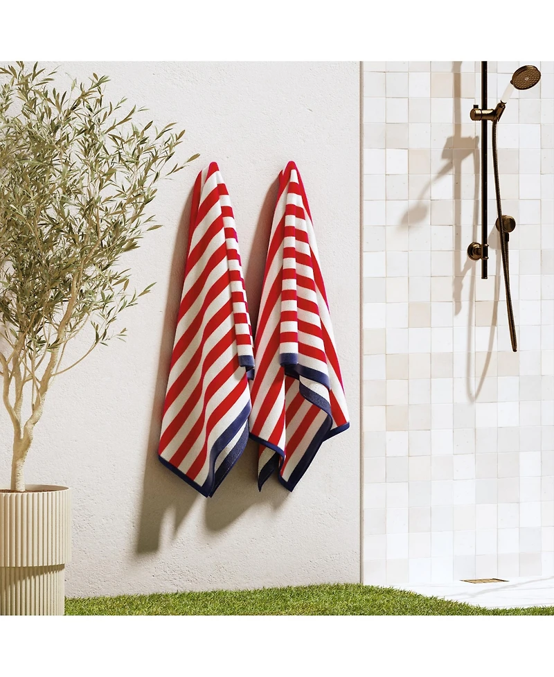 Linery & Co. Oversized Cotton Stripe Border Beach Towel