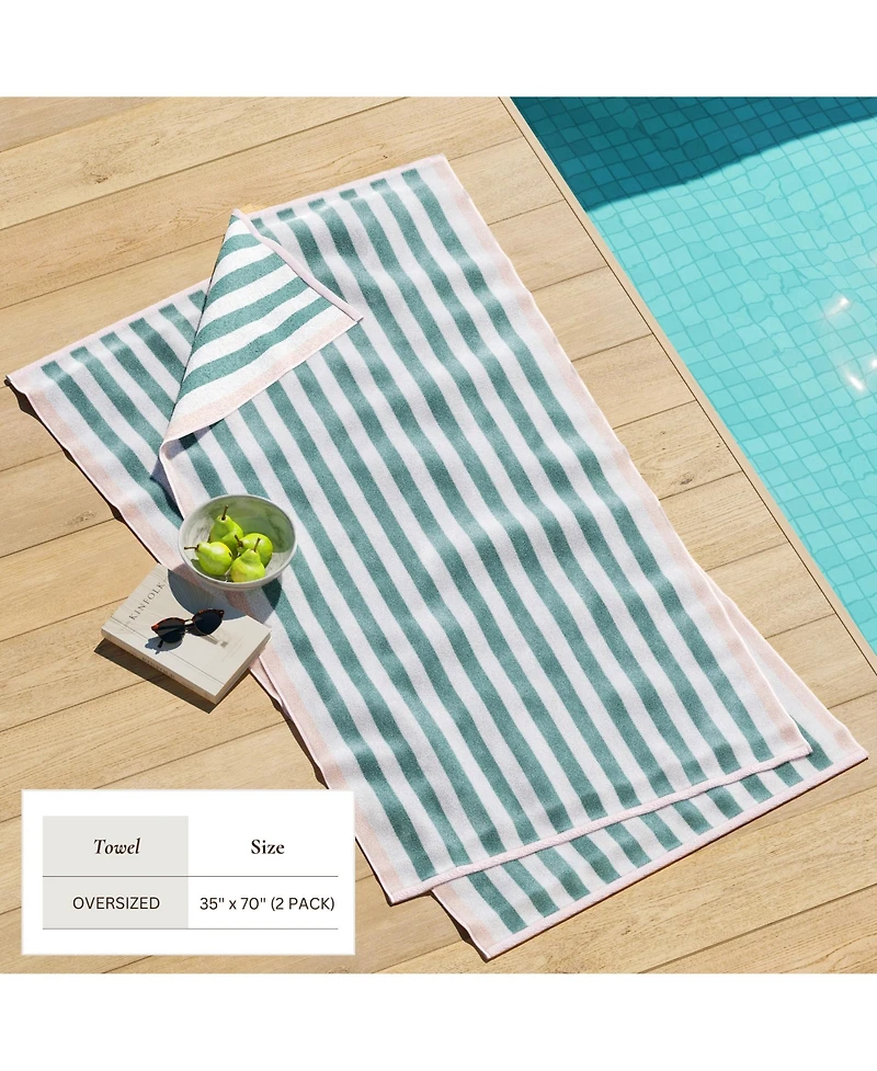 Linery & Co. Oversized Cotton Stripe Border Beach Towel