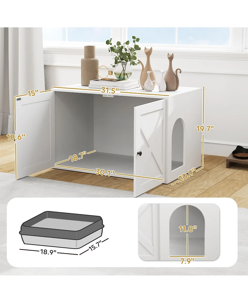 PawHut Cat Litter Box Enclosure, Hidden Litter Box Furniture,
