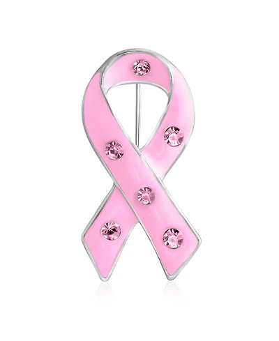 Bling Jewelry Crystal Accent Enamel Pink Ribbon Breast Cancer Survivor Brooch Pin Silver Gold Plated