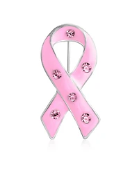 Bling Jewelry Crystal Accent Enamel Pink Ribbon Breast Cancer Survivor Brooch Pin Silver Gold Plated