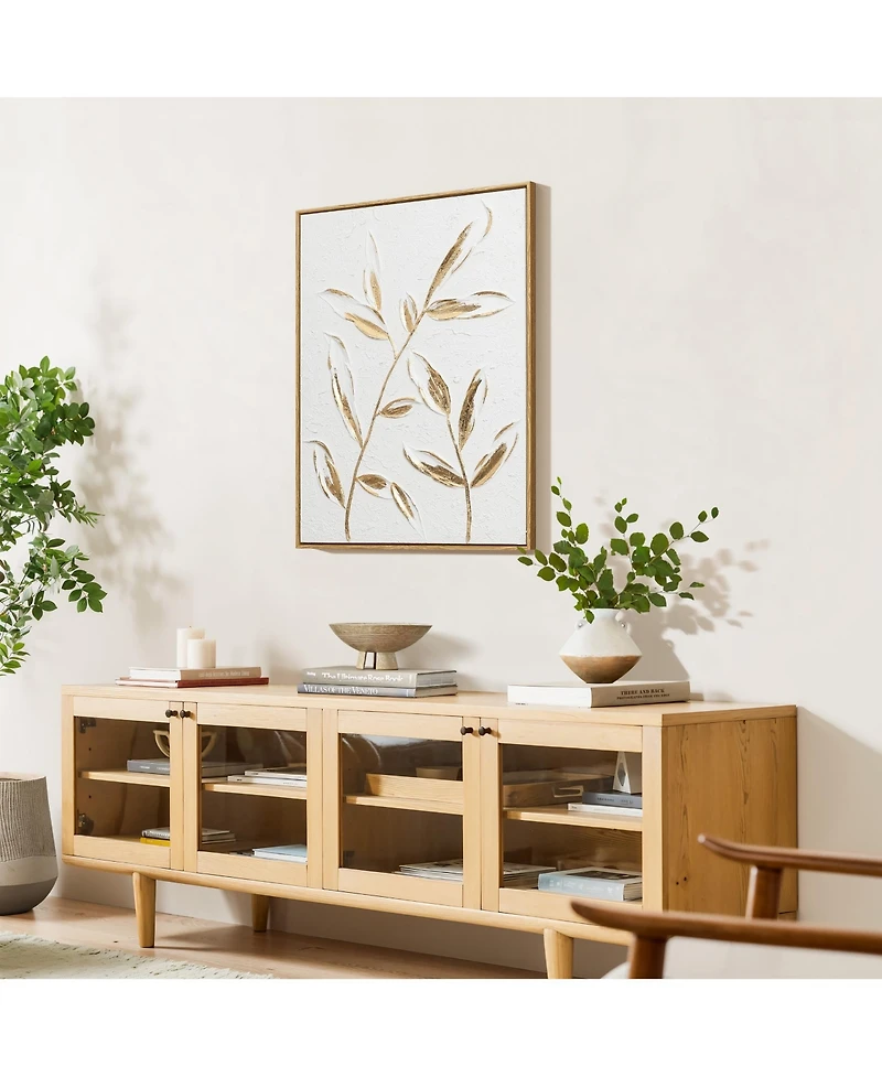 LuxenHome White with Gold Flower Canvas Framed Wall Decor