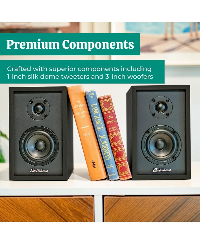 Electrohome Montrose, Upgradable Vinyl Record Player with Berkeley, Powered Bluetooth Bookshelf Speakers, 1" Tweeter & 3" Driver, for Warm N