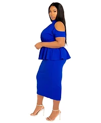 Buxom Couture Plus Cut-out Shoulder Peplum Midi Dress