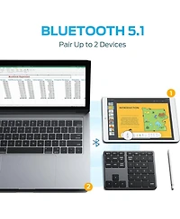 Number Pad, Aluminum Wireless Number Pad for Multi Devices, Usb-c Rechargeable, External 34-Keys