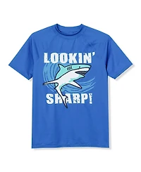 Lands' End Big Boys Husky Chlorine Resistant Short Sleeve Crew Neck Upf 50 Rash Guard