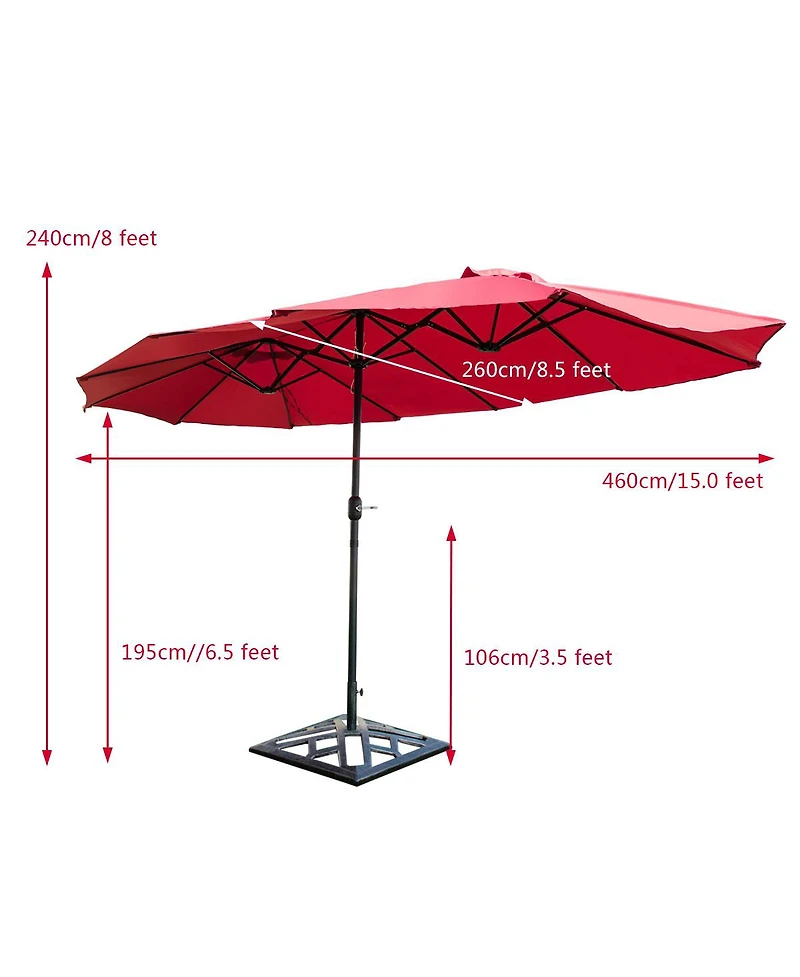 Gymax Outdoor Patio Umbrella 15' Market Umbrella Double-Sided with Crank