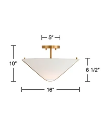 Possini Euro Design Oracle 16" Modern Art Deco Semi Flush-Mount Ceiling Light Fixture Kitchen Foyer Warm Brass Finish Linen