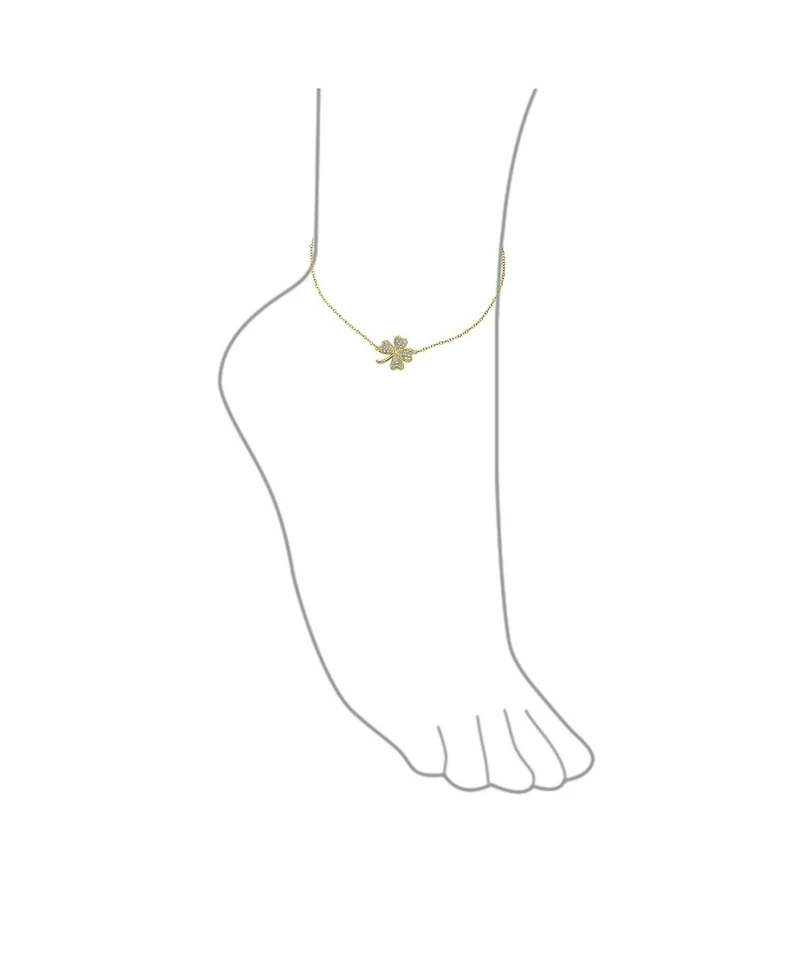 Bling Jewelry Cubic Zirconia Cz Four Leaf Clover Shamrock Flower Anklet Lucky Charm Link Ankle Bracelet Yellow Gold Plated .925 Sterling Silver