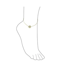 Bling Jewelry Cubic Zirconia Cz Four Leaf Clover Shamrock Flower Anklet Lucky Charm Link Ankle Bracelet Yellow Gold Plated .925 Sterling Silver