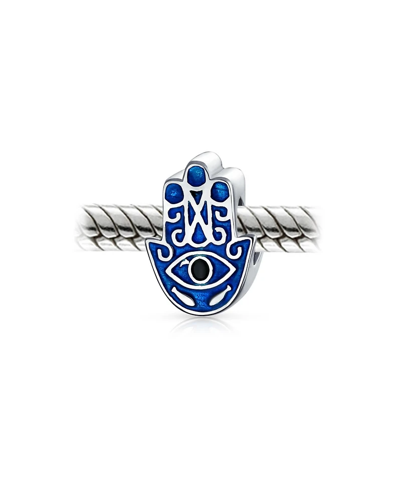 Bling Jewelry Blue Hamsa Hand Evil Eye Good Luck Charm Bead in Sterling Silver Bracelets