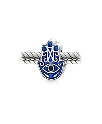 Bling Jewelry Blue Hamsa Hand Evil Eye Good Luck Charm Bead in Sterling Silver Bracelets