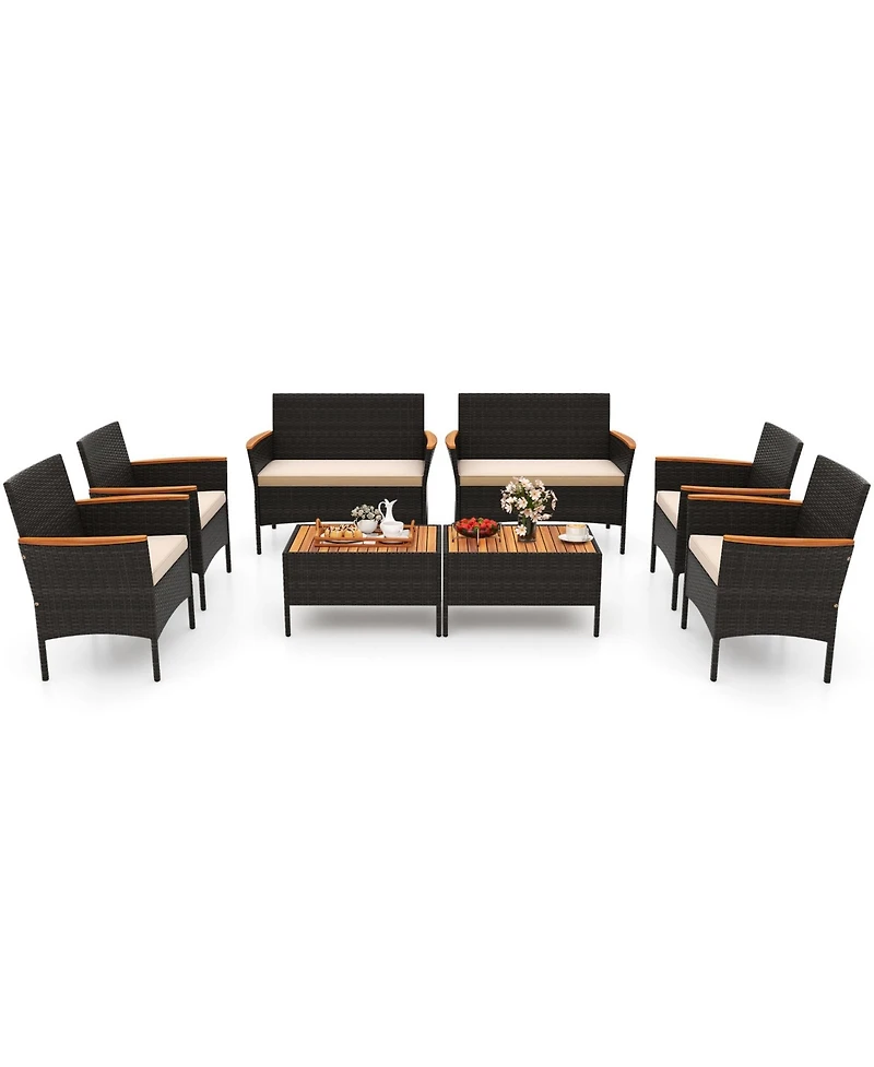 Gymax 8 Piece Outdoor Patio Rattan Furniture Set Rattan Conversation Set w/ Chairs & Loveseat