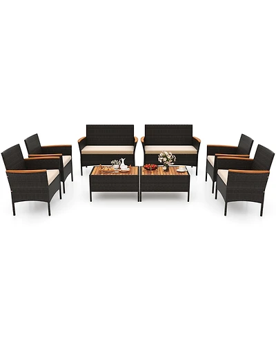 Gymax 8 Piece Outdoor Patio Rattan Furniture Set Rattan Conversation Set w/ Chairs & Loveseat