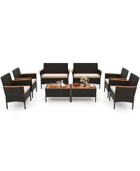 Gymax 8 Piece Outdoor Patio Rattan Furniture Set Rattan Conversation Set w/ Chairs & Loveseat