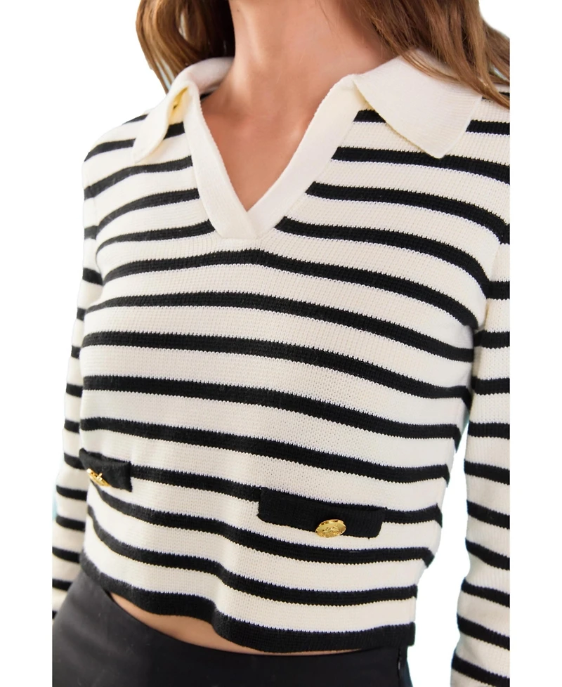 endless rose Women's Striped Knit collared Sweater